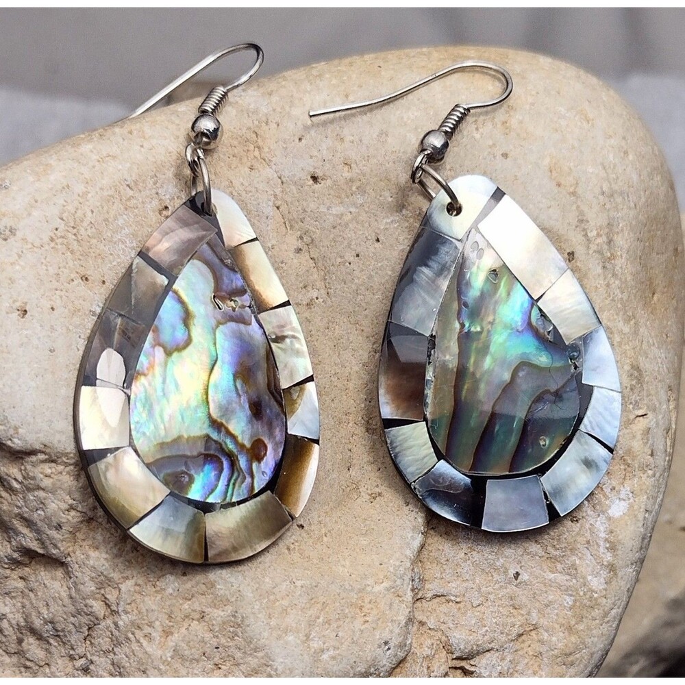 Abalone Shell Inlay Dangle Earrings